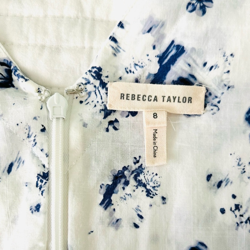 Rebecca Taylor Sleeveless V-neck Tie Waist Floral Mini Dress, Size 8 - Picture 5 of 6